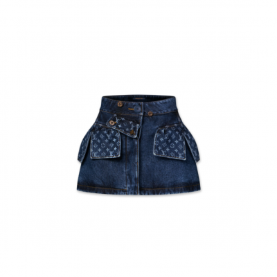 LOUIS VUITTON MONOGRAM ACCENT RAW DENIM MINI SKIRT 1AJGEA